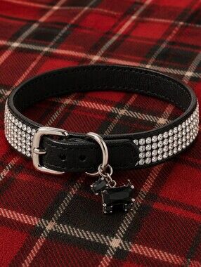 Black Cubic Zirconia Scottie Scotty Pet Collar Charm NEW Zipper Pull Key Chain